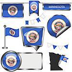 Vector glossy icons of flag of state Minnesota on white