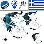 Vector map of Greece with named regions and travel icons