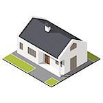 One-storey house with slant roof isometric icon set vector graphic illustration