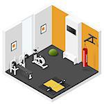 Home fitness room isometric icon set vector graphic illustration