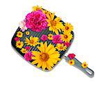 Frying pan with flowers isolated white background