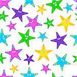 vector seamless pattern with colored smiling starfish