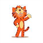 Boy Desguised As Tiger Flat Isolated Vector Image In Cartoon Style On White Background