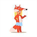 Girl Desguised As Fox Flat Isolated Vector Image In Cartoon Style On White Background