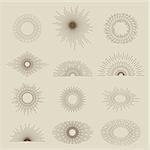 Set of vintage sunbursts in different shapes vector