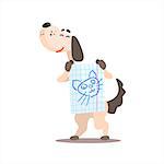 Dog Holding Drawing Of Cat Funny Childish Colorful Flat Vector Illustration On White Background