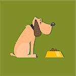 Bloodhound With Food Bowl Funny Flat Vector Illustration In Creative Applique Style