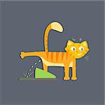 Cat Peeing Funny Flat Vector Illustration In Creative Applique Style