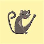 Cat With Helminth Funny Flat Vector Illustration In Creative Applique Style