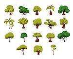 Tropical Trees Video Game Flat Vector Design Icons Set Of Isolated Items on White Background