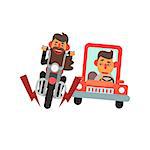 Traffic Code Motorcycle And Car Flat Isolated Vector Image In Simplified Cute Childish Style On White Background