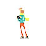 Photographer With Camera Cute Cartoon Style Flat Vector Illustration On White Background
