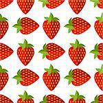 seamless of red flat strawberries on white background. Vector illustration.