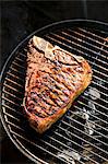 A T-bone steak on a barbecue