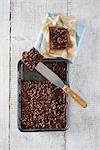 Raw chocolate brownies on a baking tray