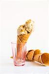Peanut butter and banana frozen yoghurt in an ice cream cone