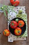 An arrangement of fresh garden tomatoes