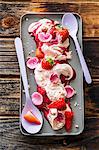 Strawberry Eton Mess with strawberry sorbet and candied rose petals