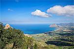 View to village Erice and Monte Cofano Erice, Sicily, Italy, Europe