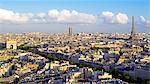 City, Arc de Triomphe and the Eiffel Tower, viewed over rooftops, Paris, France, Europe