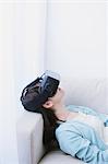 Japanese woman using virtual reality device