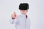 Japanese man using virtual reality device