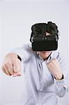 Japanese man using virtual reality device