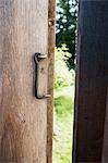 Open wooden door with hook