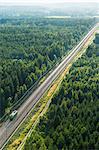 Aerial view of locomotive in forest