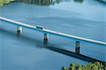 Aerial view of semi-truck on bridge