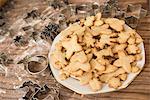 Variety of Christmas cookies and pastry cutter on kitchen counter, Munich, Bavaria, Germany