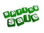 spring sale text - 3d green cubes with letters, business marketing concept