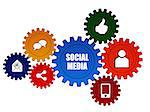 social media and internet signs - text and it concept symbols in 3d color gearwheels