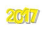 New Year 2017 hand drawn yellow vector sign isolated on white background