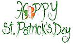 Happy St Patricks Day with Shamrock and Ireland Map Grunge Ink Brush Text Illustration