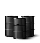 Illustration Three Realistic Black Metal of Oil Barrels Isolated on White Background - Vector