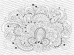 Hand drawn decorated image with flowers and mandalas. Zen tangle style. Henna Paisley flowers Mehndi. Image for adults coloring page. Vector illustration - eps 10.