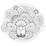 Hand drawn decorated image with flowers and mandalas. zentangle style. Henna Paisley flowers Mehndi. Image for adults coloring book, tattoo. Vector illustration - eps 10.