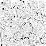 Hand drawn decorated image with flowers and mandalas. zentangle style. Henna Paisley flowers Mehndi. Image for adults coloring book. Vector illustration - eps 10.
