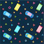 Mobile Phones and Colorful Game pad Controllers. Seamless Pattern for Fabric, Wrapping Paper and Background Wallpaper