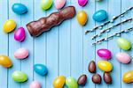 Traditional Easter eggs on a wooden background