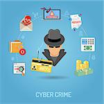 Cyber Crime Concept with Flat Icons for Flyer, Poster, Web Site on Theme Phishing.