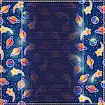 Dark Blue Invitation Card. Cosmic Background - Planets and Stars Pattern