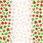 Greeting or Invitation Card with Ripe Straberry and Green Leaves. Vector Background Image