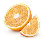 Half and slice orange citrus fruit isolated on white with clipping path