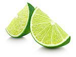 Slices of lime citrus fruit isolated on white with clipping path