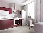 modern domestic Kitchen, stylish interior design, 3d rendering