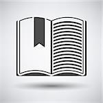 Open book with bookmark icon on gray background with round shadow. Vector illustration.