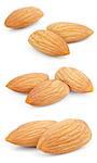 Set of almond nuts isolated on white background