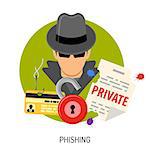 Cyber Crime Concept with Flat Icons for Flyer, Poster, Web Site on Theme Phishing.